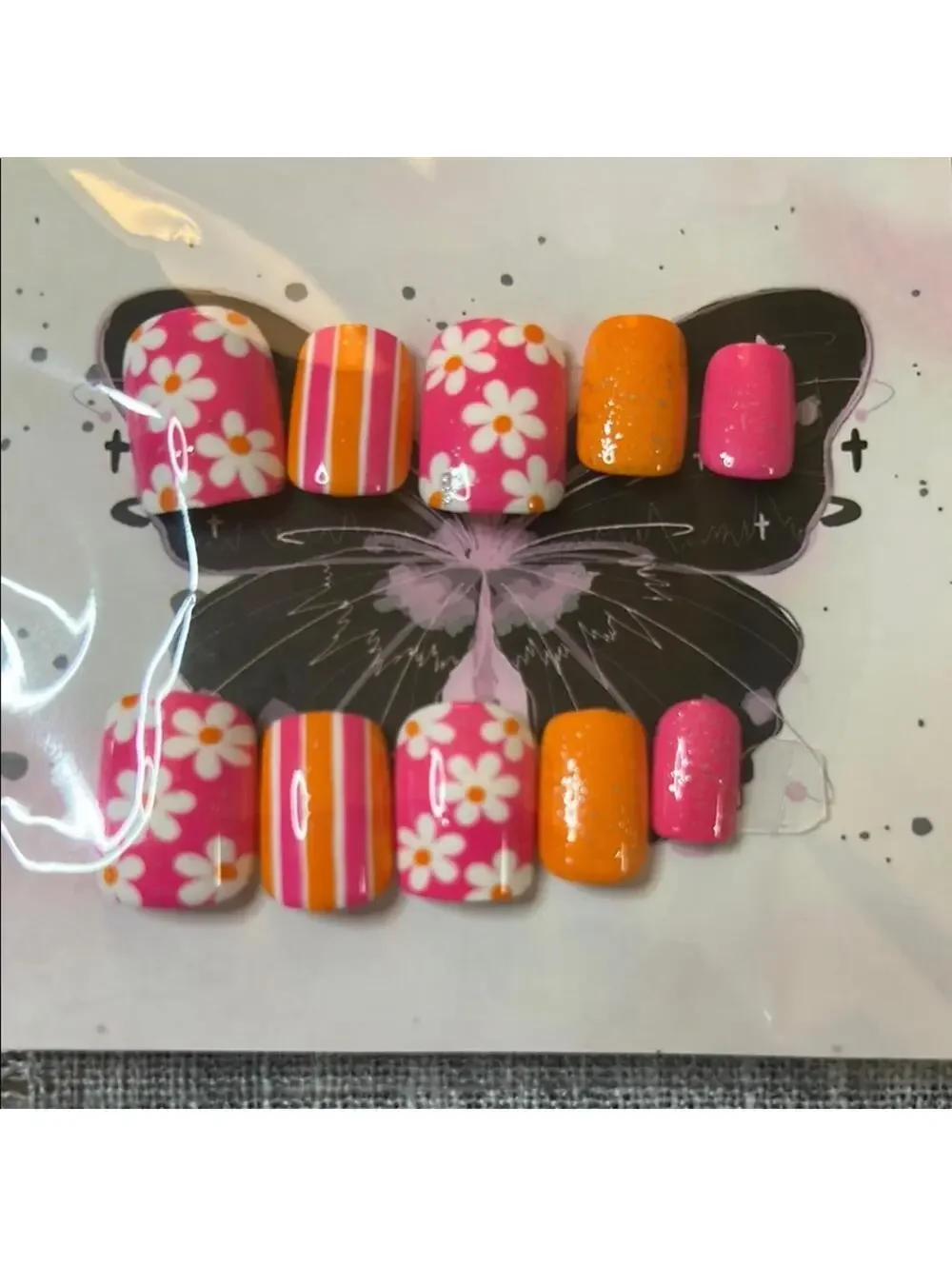 Nail Art Set - Pink, Orange, White